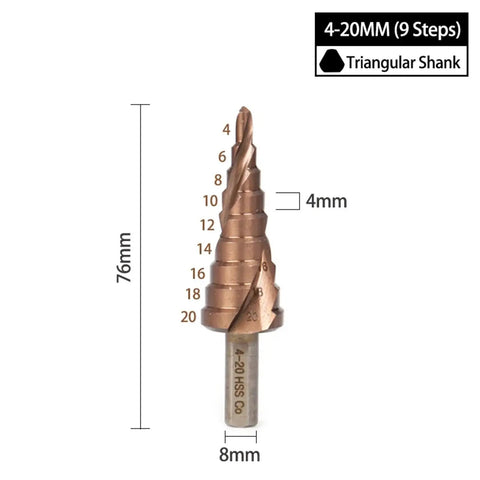 Top Notch 1 Pc Hss M35 Cobalt Step Drill Bit For Stainless Steel And Metal Heavy Duty Hole Saw Kit 4 To 20mm Spiral Groove Tri Hex Shank Fast Cuts, 4-20mm