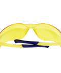 Heavy Duty Amber Safety Glasses With Rad Atac Coating And Grippy Rubber Temples Lock Smoothly During Rough Shifts Wraparound Polycarbonate Lenses Block Impact Hazards Quick In This 12 Pack Crate Crafted For Tradesfolk Who Seek Safe Headgear.