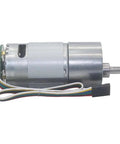 High Torque 6V 12V 24V Dc Gear Motor With Encoder And Hall Sensor for Robotic Projects and Automation Systems, silver with wires.