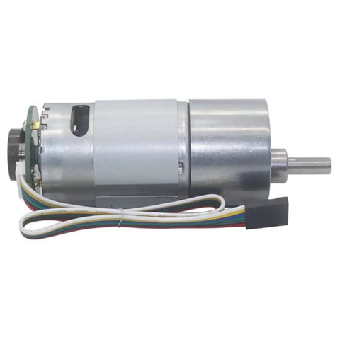 High Torque 6V 12V 24V Dc Gear Motor With Encoder And Hall Sensor for Robotic Projects and Automation Systems, silver with wires.