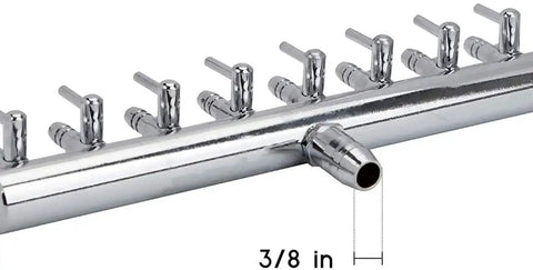 Close-up of the 12-Way Aquarium Air Manifold Valve Inline Flow Controller With Lever Adjustment Nickel Plated Copper Splitter Fit 4mm 6mm Tubing.