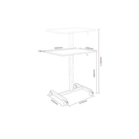Dimensions of Fully Adjustable Rolling Laptop Stand With Rugged Aluminum Frame Convertible Standing Desk Tray for easy use.
