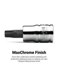 T30 Star Bit Socket For One Quarter Inch Drive Premium S2 Steel Forged Bit Socket with MaxChrome plating shown close-up.