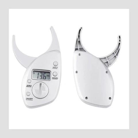 Front and back view of Pinch And Read Digital Body Fat Caliper With LCD Display, Handheld Skinfold Fat Tester And Body Tape Measure.