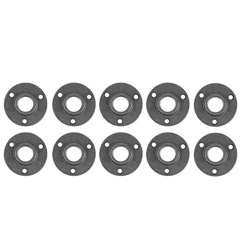 Ten Pack 1/2 Inch Malleable Cast Iron Pipe Flanges For Threaded Black Pipes And Fittings, Industrial Steampunk DIY Vintage Style
