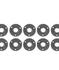 10 Pack Three Quarter Inch Malleable Cast Iron Pipe Flanges For Threaded Black Pipes And Fittings, arranged in two rows