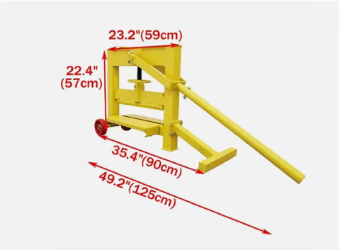 Brick Paver Cutter Paving Manual Tool With Portable Wheels And Booster Bracket dimensions shown in red