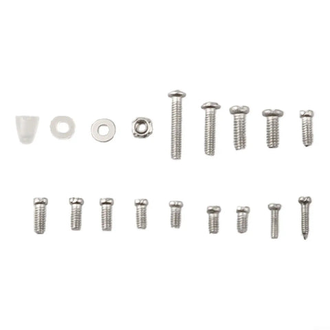Grab And Go All In One Eyeglasses Repair Kit With 13 Screw Sizes, showcasing various silver screws and nuts for quick fixes in glasses.