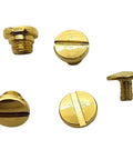 Polished Gold Grip Screws Set For Taurus Pt92 Pt96 Pt57 Pt58 Firearms features five gold screws with various designs.