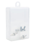 Pro-Grade Cabinet Hardware Jig Accessory Kit With Shaker Drawer Front Spacers, Hardware Spacing Pins, And Magnetic Bushing Covers in case.