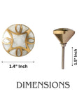 Set Of Four Premium Mother Of Pearl Decorative Drawer Knobs With Gold Embroidered Detailing dimensions 1.4 inch round brass handle