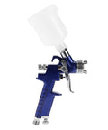 High End Mini Pneumatic Paint Sprayer With Gravity Feed Cup And 0 8MM Nozzle, blue spray gun side view with ergonomics.