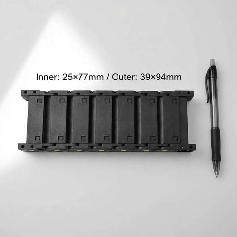 Cable Drag Chain 25x77mm Closed Type R55 For CNC Machines, Robotics And Automation, one direction bending radius, size comparison with pen.