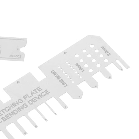 Close-up of Pro Grade Model Tools Kit For Car Model Building And Metal Bending, stainless steel hobby etching plate detail