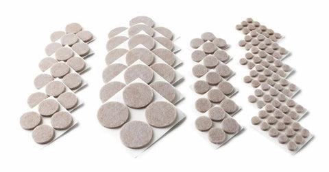 Top Shelf Felt Furniture Protectors For Hardwood Floors Beige Self Stick Pads in assorted round sizes displayed on sheets.