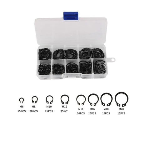 200 Piece Internal External Retaining Ring Kit With C Clips Snap Rings In Carbon Steel Sizes M6 Through M20 Dark Finish Durable Set For Automotive Machinery And Home Projects, organizer case