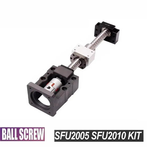 Heavy Duty 20mm C7 Ballscrew Kit For CNC With Single Nut SFU2005 10 Length Choice close-up view of ball screw assembly