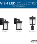 Lit Wish LED Outdoor 1 Light Wall Lantern In Textured Black With Etched White Linen Glass Craftsman Style Small Outdoor Light Fixture