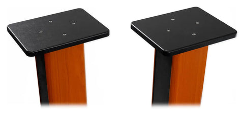 36 Inch Bookshelf Speaker Stands With 60 Lbs Capacity, Premium Wood Construction, showing top platforms and wood finish.