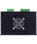 StepperOnline DM860T CNC digital stepper motor driver on black heatsink with cooling fan and green terminal blocks
