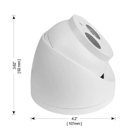 2 MP 4 In 1 AHD CVI TVI Analog Turret Dome Security Camera With Matrix IR Night Vision, side angle showing dimensions, white finish