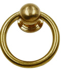 Close-up of Antique Brass Ring Cabinet Pulls Set Of 2 For Dresser Drawers, 1.6 inch diameter, solid brass with polished finish.