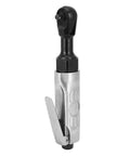 Wicked Smooth Aluminum Pneumatic Ratchet Wrench With A Quarter Inch Square Drive And 25 Ft Lbs Adjustable Torque Lever side view.