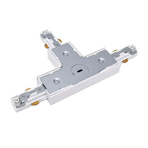 Two Pack H Track T Connector 3 Wire Single Circuit White 90 Degree Branch Track Lighting Adapter top view showing smooth connections.