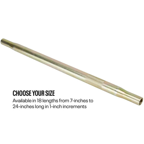 Steel Tube With Swaged Ends 12 Inch Length Three Quarters Inch Outer Diameter Wall Thickness 0.065 Inch Half Inch 20 Threads Right Hand On One End Left Hand On The Other Zinc Plated For Corrosion Resistance Adjustable Length, angled view