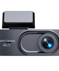 Heavy Duty Triple Lens Dash Cam Built For Chevy Bolt EV Compact Front Side And Rear View With Super Crisp Night Vision Seamless Loop Recorder Keep Your Ride Locked Down For Work Runs, showing sleek design and camera lens.