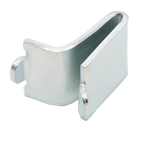 Close-up of a single 14 Piece Silver Adjustable Steel Shelf Clip Support made from galvanized 23-gauge steel for metal and wood shelves.
