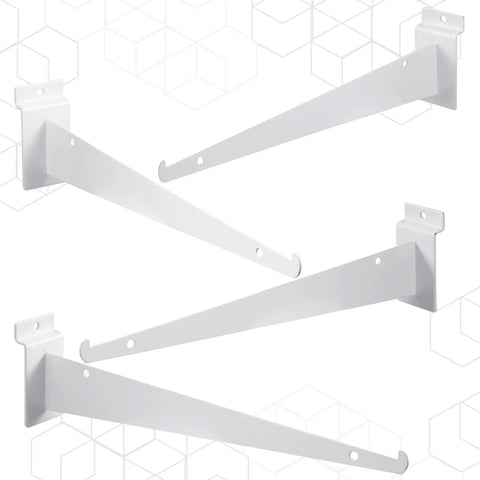 White 12 Inch Slatwall Shelf Brackets With Lip Heavy Duty Metal Slatwall Brackets Bulk Pack Of 10 for shelving