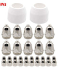 Plasma Cutting Torch Consumables Kit For P80 Style Lotos LTP8000 80A 24 Pieces showing electrodes, nozzles, and shield cups