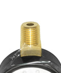 Brass pressure gauge with 1/4 in. NPT threaded stem for lower-mount installation (close-up view)