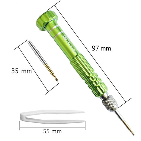 Hella Reliable Eyeglass Repair Kit Featuring Tough S2 Steel Screwdriver With Fifteen Precision Frame Screws For Quick At Home Fixes On Glasses Bifocals And Sunglasses with green screwdriver and dimensions