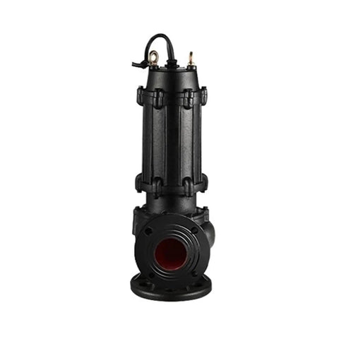 Ironclad 15 HP 3-Phase Submersible Sewage Pump Featuring Anti-Clog Design That Rips Through Fibers and Solids Without a Hitch 3 Inch Inlet Moves 60 Cubic Meters Per Hour With Zero Sweat Continuous Power on 208 V, side view with black housing.