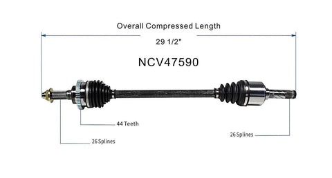 CV Axle Shaft Assembly For Rear Left Or Right Driver Or Passenger Side NCV47590 OE Fit Balanced For Smooth Quiet Ride Premium Quality Auto Part Direct Replacement For Easy Install No Hassle Long Lasting Performance, 29 1/2 inch, 26 splines