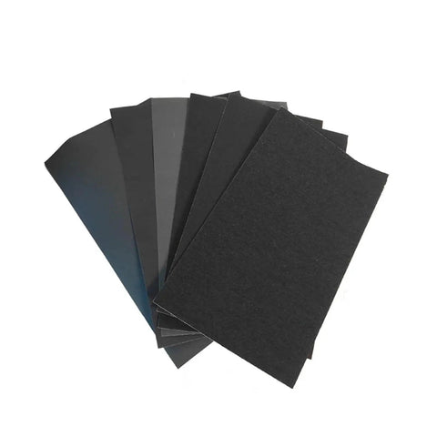 Top Tier 6Pcs Wet Dry Sandpaper Sheets With Grits From 180 To 1200 for various smoothing tasks, showcasing assorted grit finishes.