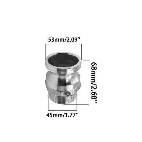 Heavy Duty 316 Stainless Steel Type F Cam And Groove Hose Fitting with dimensions 68mm by 45mm for fluid transfers.