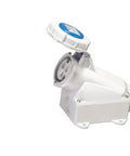 Rugged Industrial Power Outlet Built Tough With Knockout IP67 Weather Sealing And Rock Solid Dust Proof Design A Top Shelf 4 Pole 125 Amp Connector, white heavy-duty power outlet with cap.