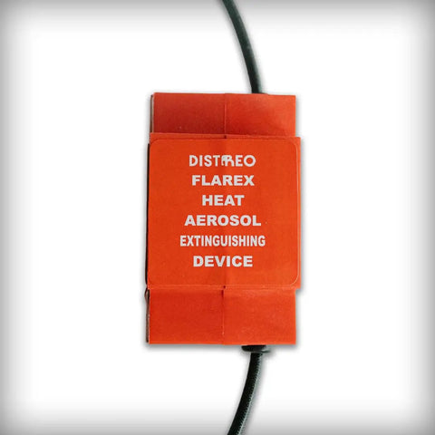 Auto Trigger Aerosol Fire Suppressor for Electrical Cabinets and Control Panels Zero Wiring Required Compact device in bright orange with text.