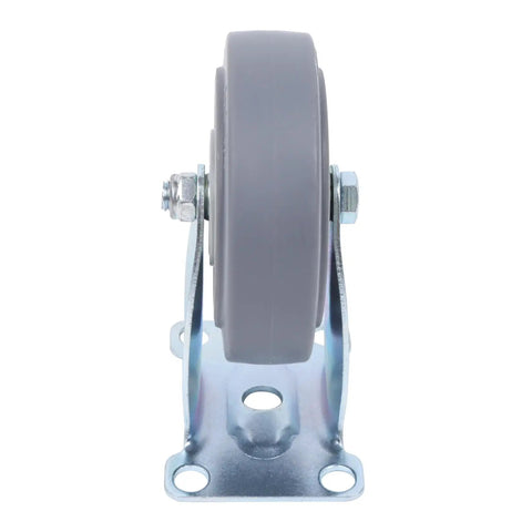 Built Like A Tank 4 Inch Rigid Caster Wheel Set With Reinforced Steel Brackets side view showing durable thermoplastic rubber treads.