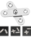 Close-up of stainless steel Eight Pack 360 Degree Hidden Door Pivot Hinges for secret doors, showing installation angle variations.