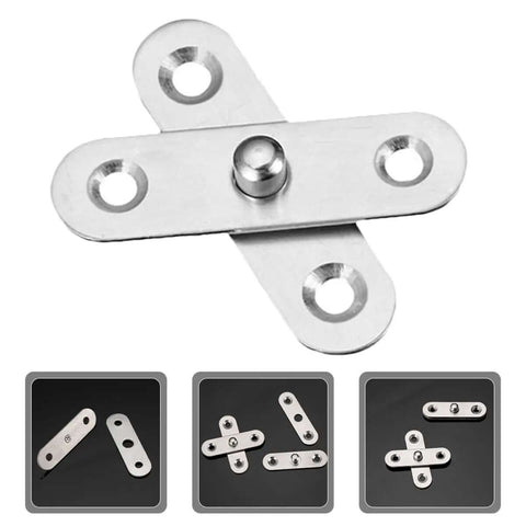 Close-up of stainless steel Eight Pack 360 Degree Hidden Door Pivot Hinges for secret doors, showing installation angle variations.