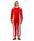 Red Go Kart Racing Suit For Adults Kids And Teens Water Resistant Digital Print Lightweight Breathable Ergonomic One Piece Design