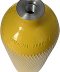 Top view of a yellow DOT certified aluminum cylinder, part of Portable 2L Mini Scuba Tank Kit With Backpack DOT Certified Regulator Aluminum Tank For On The Go Underwater Adventures Delivering Up To 35 Minutes Of Breathing Time At Depths Up To 30 Feet.