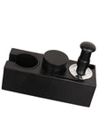 Straight Fire Coffee Tamper Base And Tamping Station For 51mm 53mm 58mm Portafilters, black ABS with container and distribution tool.