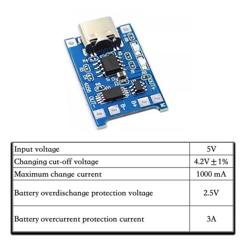 Plug And Go Tp4056 Lithium Battery Charger Board With Type C Usb 5V 1A Input And Thermal Cutoff Protection for 3.7V Cells detailed view.