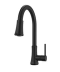 Matte Black Kitchen Faucet With Pull Down Sprayer High Arc Spout Single Handle 1 Or 3 Hole Install Water Efficient CALGreen Certified Modern Kitchen Upgrade.