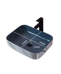 USZWBY Modern Nordic Art Above Counter Ceramic Rectangular Vessel Sink Thickened Basin for Bathroom Countertop Vanity, dimensions labeled.